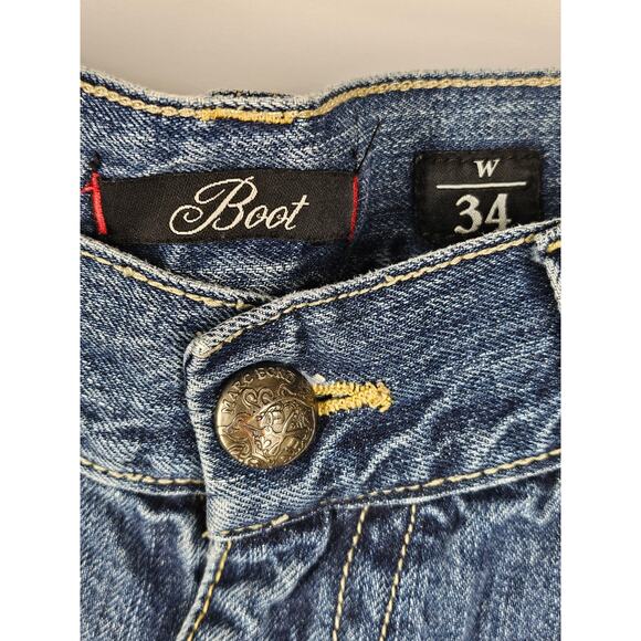 MARC ECKO XO.72 TIME SQUARE MEN'S BLUE DISTRESSED BOOT FIT JEANS SIZE W34 x L30 - Picture 10 of 16